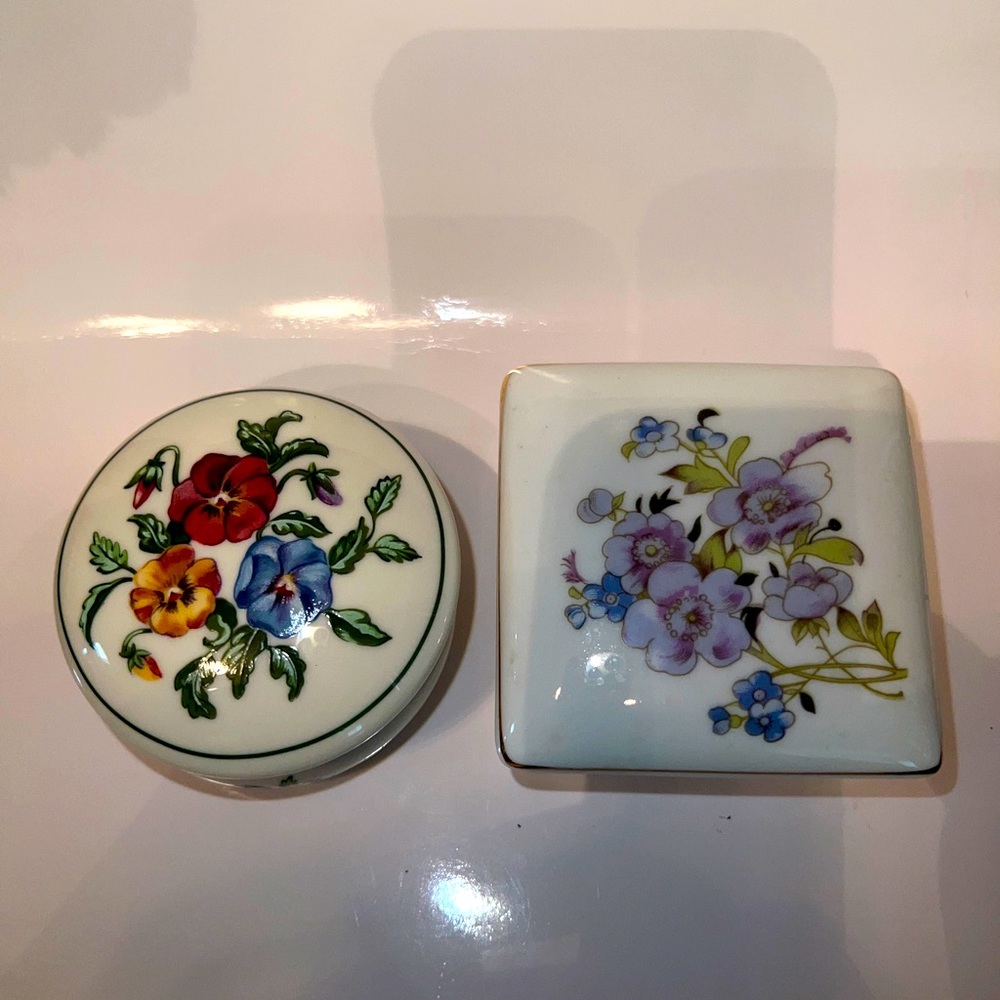 2 Trinket Box With Flowers On Lid I W Rice & Co IncMade In Japan Irice/partylite